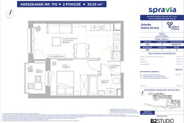 Rzut - Mieszkanie na sprzedaż 2 pokoje o powierzchni 35,53 m² - numer 126/170 w Dobre Strony