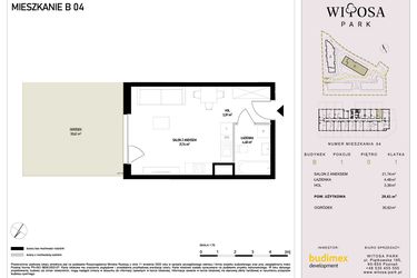 Rzut - Mieszkanie na sprzedaż 1 pokój o powierzchni 29,61 m² - numer B4 w Witosa Park
