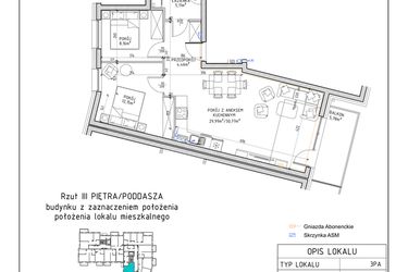 Rzut - Mieszkanie na sprzedaż 3 pokoje o powierzchni 59,87 m² - numer 36 w Osiedle Sady bud. E4
