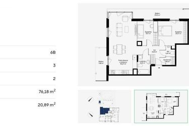 Rzut - Mieszkanie na sprzedaż 3 pokoje o powierzchni 76,18 m² - numer 6B0210 w Jaśminowy Mokotów etap VI
