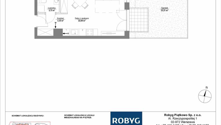 Rzut - Mieszkanie na sprzedaż 1 pokój o powierzchni 29,7 m² - numer 0M06 w Początek Piątkowo bud. I