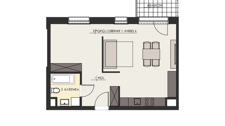 Rzut - Mieszkanie na sprzedaż 2 pokoje o powierzchni 49,16 m² - numer 35 w Osiedle Platinum III