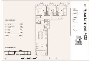 Rzut - Mieszkanie na sprzedaż 4 pokoje o powierzchni 77,89 m² - numer C.25 w Młyny Mogilska