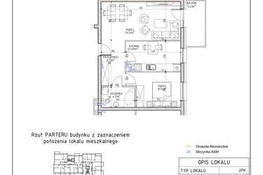 Rzut - Mieszkanie na sprzedaż 2 pokoje o powierzchni 50,74 m² - numer 38 w Osiedle Sady bud. E4