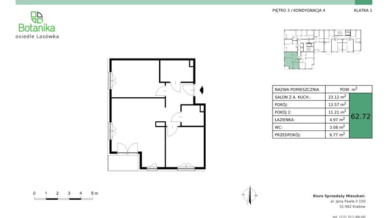 Rzut - Mieszkanie na sprzedaż 3 pokoje o powierzchni 62,72 m² - numer B.16 w Osiedle Lasówka etap II