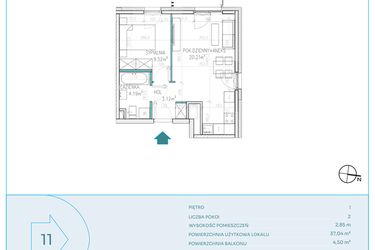 Rzut - Mieszkanie na sprzedaż 2 pokoje o powierzchni 37,04 m² - numer C11 w Dwa Jeziora CD