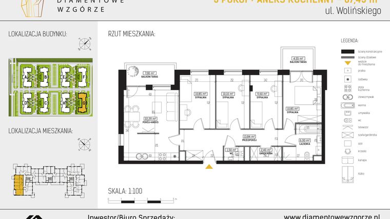 Rzut - Mieszkanie na sprzedaż 5 pokoi o powierzchni 87,43 m² - numer M53 w Diamentowe Wzgórze G