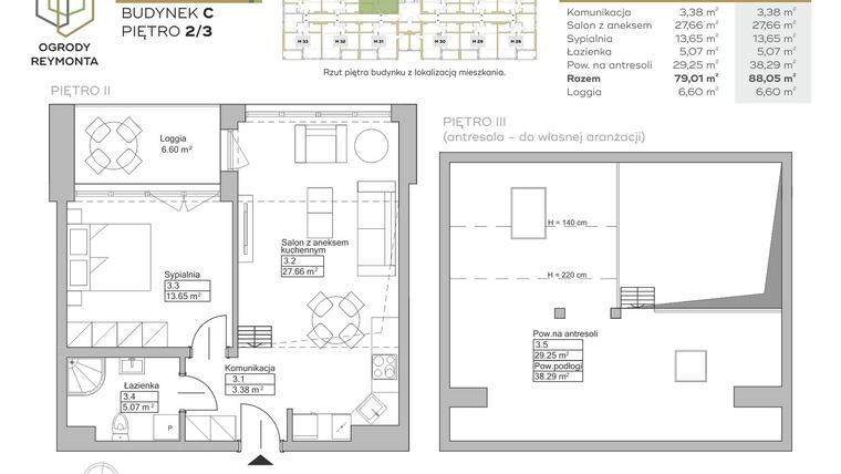 Rzut - Mieszkanie na sprzedaż 2 pokoje o powierzchni 79,01 m² - numer M36 w Ogrody Reymonta