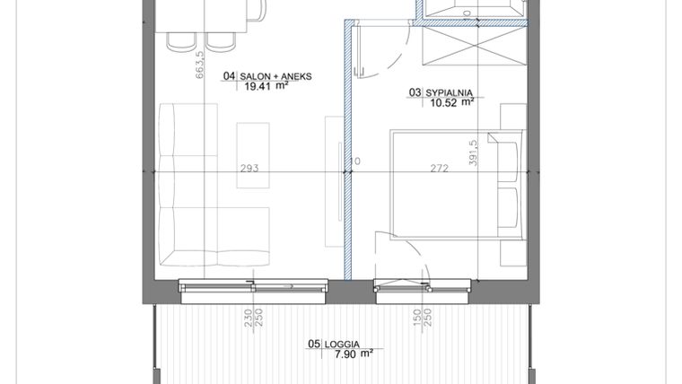 Rzut - Mieszkanie na sprzedaż 2 pokoje o powierzchni 36,88 m² - numer 3.06 w Apartamenty Potulickiego