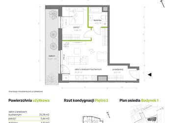 Rzut - Mieszkanie na sprzedaż 2 pokoje o powierzchni 46,53 m² - numer 1.03.M43 w Morska Vita