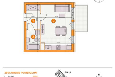 Rzut - Mieszkanie na sprzedaż 1 pokój o powierzchni 28,25 m² - numer BII/B9 w Osiedle Bocianie Gniazdo 2