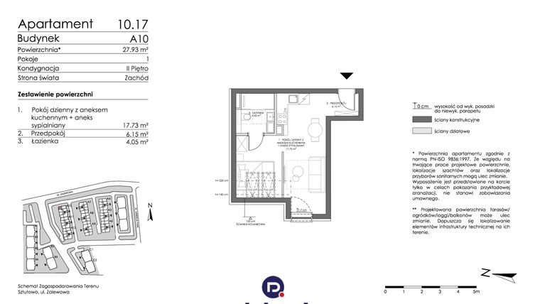 Rzut - Mieszkanie na sprzedaż 1 pokój o powierzchni 27,98 m² - numer 10.17 w Trimare
