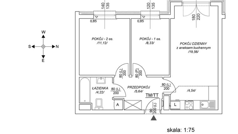 Rzut - Mieszkanie na sprzedaż 3 pokoje o powierzchni 48,87 m² - numer M17 w Osiedle Mała Dziesiąta etap II