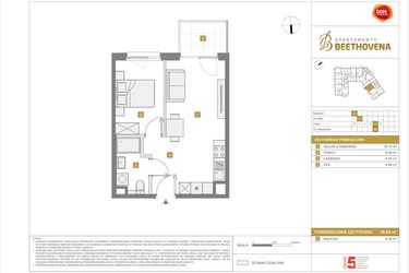 Rzut - Mieszkanie na sprzedaż 2 pokoje o powierzchni 36,66 m² - numer D34 w Apartamenty Beethovena etap 2