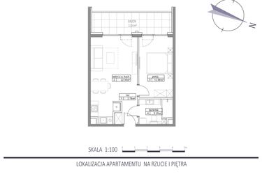 Rzut - Mieszkanie na sprzedaż 2 pokoje o powierzchni 43,32 m² - numer E14 w Apartamenty na Klifie bud. D, E i F