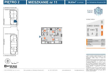 Rzut - Mieszkanie na sprzedaż 2 pokoje o powierzchni 36,83 m² - numer 86A.11 w Piasta Towers bud. 86 i 86A