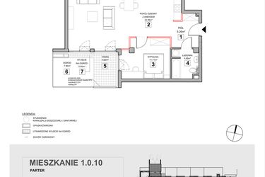 Rzut - Mieszkanie na sprzedaż 2 pokoje o powierzchni 57,21 m² - numer 1.0.10 w Zakątek Harmonia III
