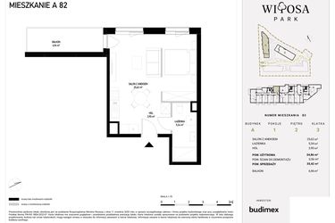 Rzut - Mieszkanie na sprzedaż 1 pokój o powierzchni 35,42 m² - numer A3.82 w Witosa Park