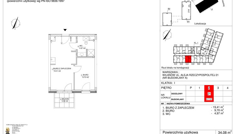 Rzut - Lokal użytkowy na sprzedaż 2 pokoje o powierzchni 34,08 m² - numer 21 w RZ21