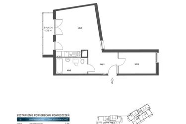 Rzut - Mieszkanie na sprzedaż 2 pokoje o powierzchni 49,28 m² - numer 9 w Wzgórze Krzemionki II