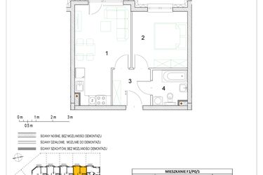 Rzut - Mieszkanie na sprzedaż 2 pokoje o powierzchni 37,23 m² - numer F1/P0/5 w Osiedle Jodłowa bud. F