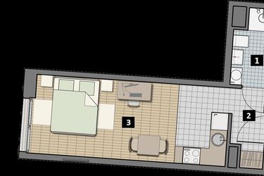 Rzut - Mieszkanie na sprzedaż 1 pokój o powierzchni 25,5 m² - numer 1.2B w City Łobzów
