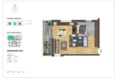 Rzut - Mieszkanie na sprzedaż 2 pokoje o powierzchni 43,74 m² - numer B-M7 w Bunscha Park 4.0