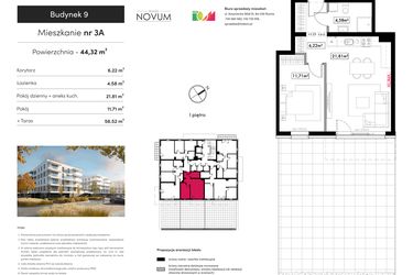 Rzut - Mieszkanie na sprzedaż 2 pokoje o powierzchni 44,32 m² - numer B9.M3A w Novum Rumia