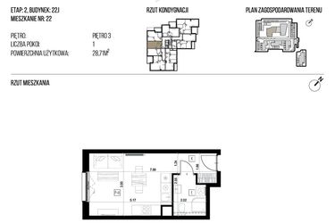 Rzut - Mieszkanie na sprzedaż 1 pokój o powierzchni 28,71 m² - numer 22J/22 w NATURAMA II