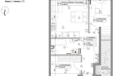 Rzut - Mieszkanie na sprzedaż 3 pokoje o powierzchni 48,03 m² - numer 93 w Manufaktura Marki 2 etap IV