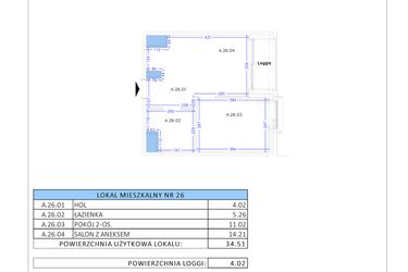 Rzut - Mieszkanie na sprzedaż 2 pokoje o powierzchni 34,51 m² - numer A.26 w Gaja Park