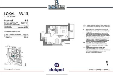 Rzut - Mieszkanie na sprzedaż 1 pokój o powierzchni 26,87 m² - numer B3.13 w Baltic Line