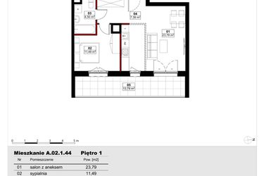 Rzut - Mieszkanie na sprzedaż 2 pokoje o powierzchni 47,17 m² - numer A02.1.44 w Skwer Witosa