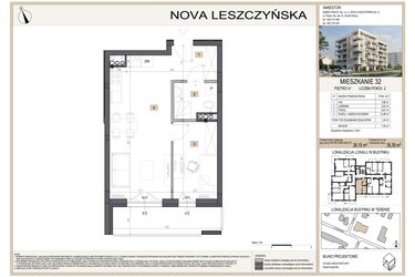 Rzut - Mieszkanie na sprzedaż 2 pokoje o powierzchni 39,39 m² - numer M32 w Nova Leszczyńska