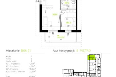 Rzut - Mieszkanie na sprzedaż 2 pokoje o powierzchni 41,06 m² - numer B6M21 w Osiedle Natura Park etap II