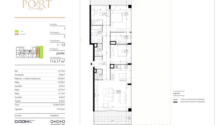 Rzut - Mieszkanie na sprzedaż 4 pokoje o powierzchni 114,17 m² - numer I_12 w Warmiński Port etap V