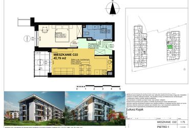 Rzut - Mieszkanie na sprzedaż 2 pokoje o powierzchni 42,79 m² - numer C22 w Duo Park