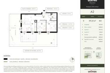 Rzut - Mieszkanie na sprzedaż 3 pokoje o powierzchni 59,22 m² - numer A2 w Quattro Ursynów
