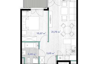 Rzut - Mieszkanie na sprzedaż 2 pokoje o powierzchni 40,49 m² - numer A.04.11 w Do Wilgi