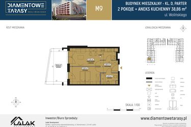 Rzut - Mieszkanie na sprzedaż 2 pokoje o powierzchni 38,86 m² - numer DM09 w Diamentowe Tarasy