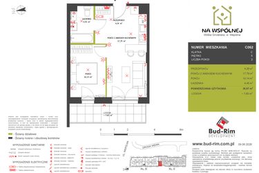 Rzut - Mieszkanie na sprzedaż 2 pokoje o powierzchni 36,67 m² - numer C62 w Na Wspólnej etap 2