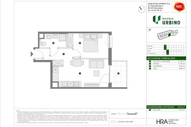Rzut - Mieszkanie na sprzedaż 2 pokoje o powierzchni 38,53 m² - numer 5.1.A.6 w Osiedle Urbino etap 5