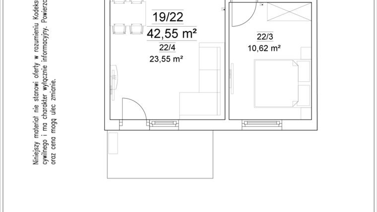 Rzut - Mieszkanie na sprzedaż 2 pokoje o powierzchni 42,55 m² - numer 19/22 w Osiedle Versus etap II