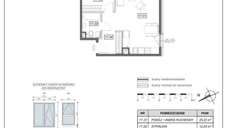 Rzut - Mieszkanie na sprzedaż 2 pokoje o powierzchni 47,79 m² - numer 4.B.17 w Nowe Południe bud. 4
