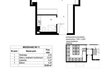 Rzut - Mieszkanie na sprzedaż 1 pokój o powierzchni 35,85 m² - numer 11 w Osiedle Różane etap 5