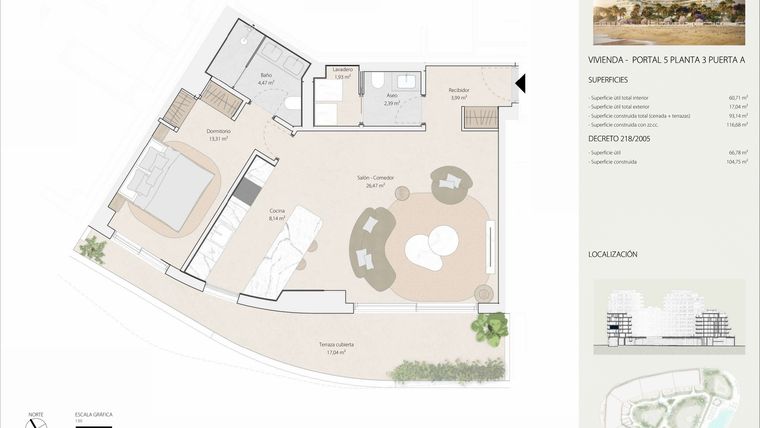 Rzut - Mieszkanie na sprzedaż 1 pokój o powierzchni 97,37 m² - numer P5P3A w Termica Beach
