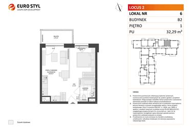 Rzut - Mieszkanie na sprzedaż 1 pokój o powierzchni 32,29 m² - numer 6 w Locus 2 bud. B2