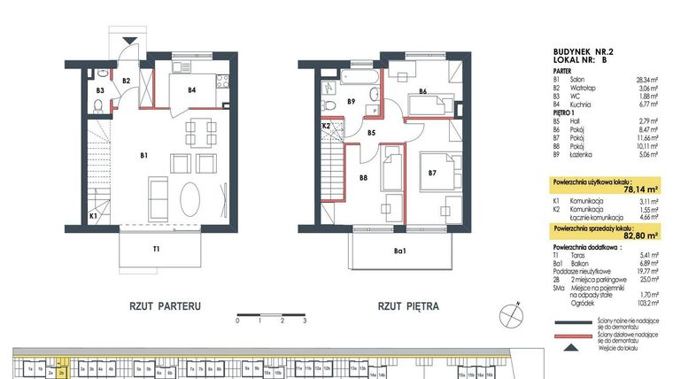 Rzut - Dom na sprzedaż 4 pokoje o powierzchni 83,2 m² - numer 2b w Waw.Re
