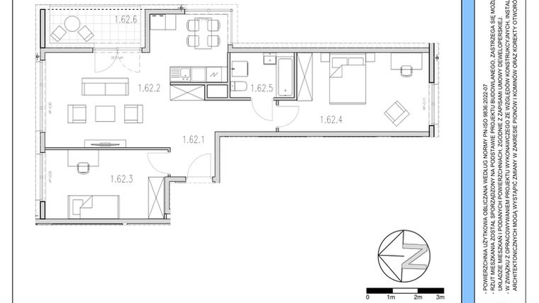 Rzut - Mieszkanie na sprzedaż 3 pokoje o powierzchni 67,58 m² - numer 62 w Osiedle Solne etap II