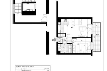 Rzut - Mieszkanie na sprzedaż 2 pokoje o powierzchni 41,69 m² - numer C1.27 w Centralna 51C